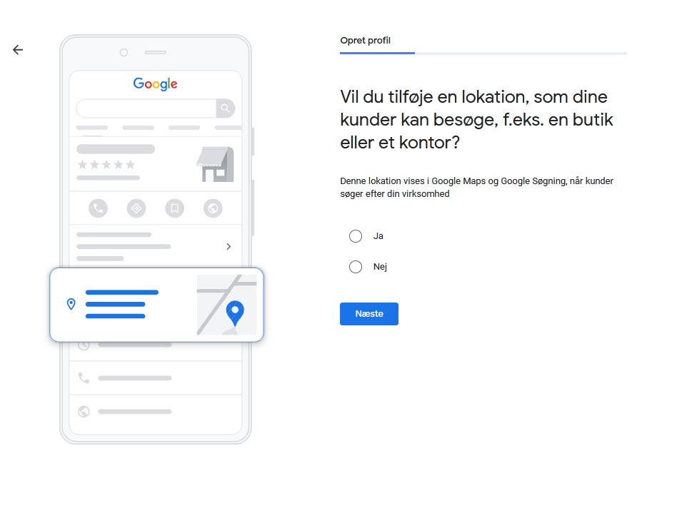 Billedet viser dialogen til valg af lokation. DVS om du vil have din adresse vist eller skjult.