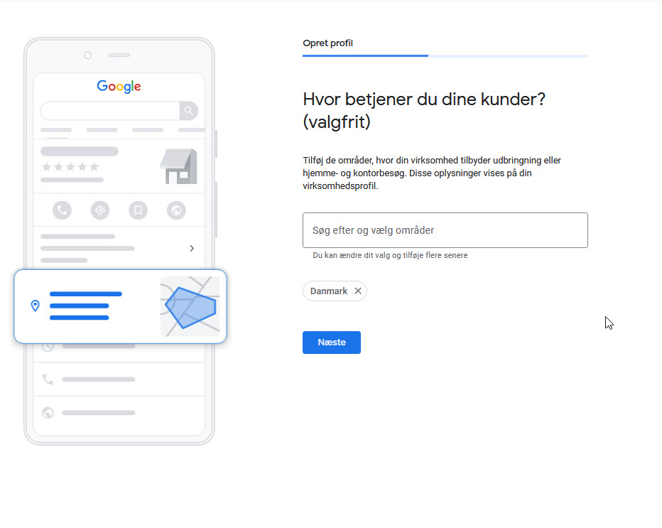 Billedet viser virksomhedsprofil guidens dialog omkring valg af de områder du servicere