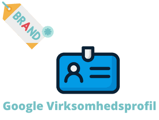 Billede viser en seddel med ordet Brand og et id-kort med omridset af en person med navn. Billedet har skrevet med text Google Virksomhedsprofil