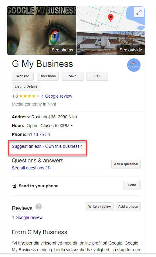 Billede viser et videnskort i en googlesøgning